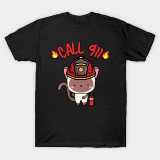 Firefighter White cat T-Shirt